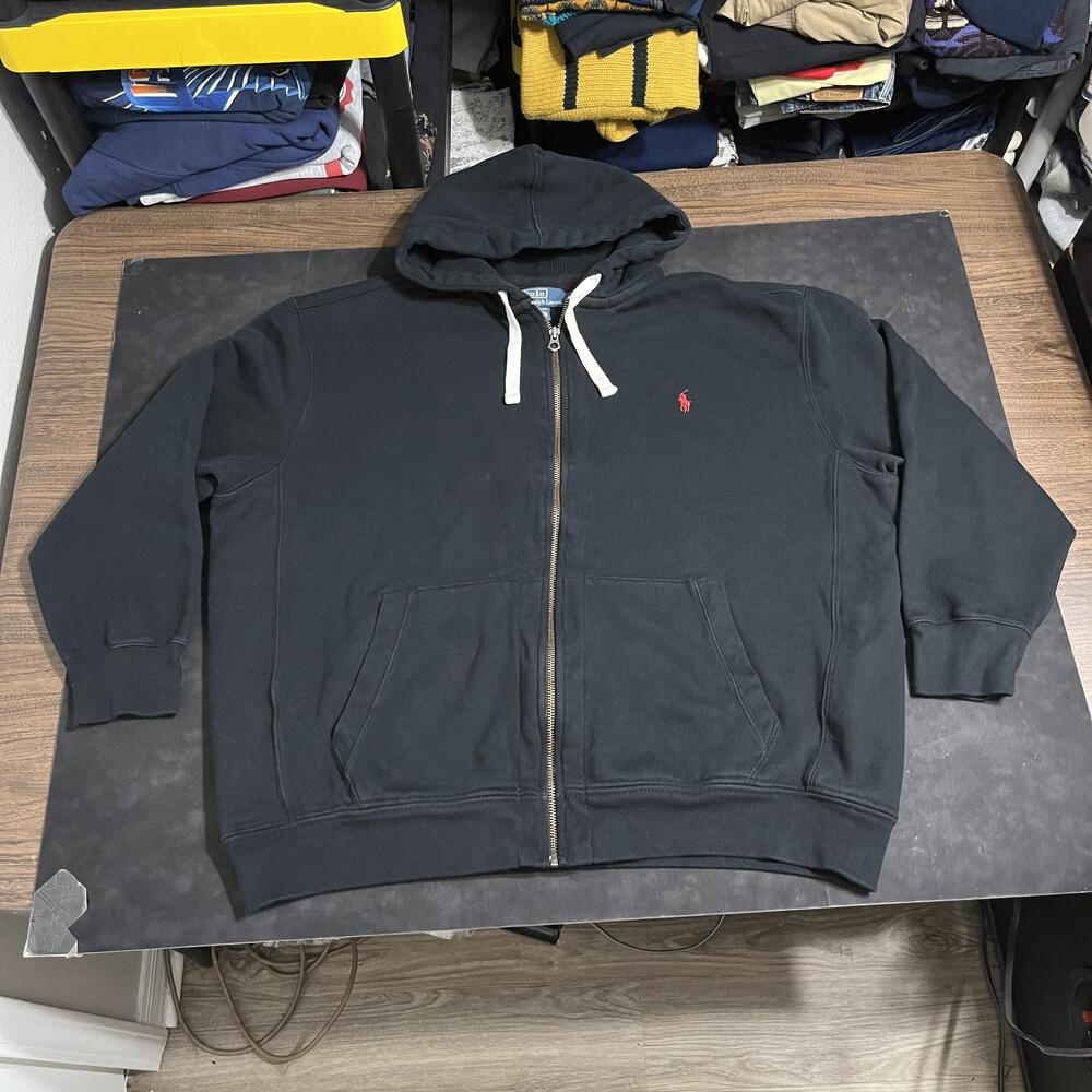 Polo Ralph Lauren Hoodie Men Vintage Big 3X Black Reverse Weave Pony Sweatshirt
